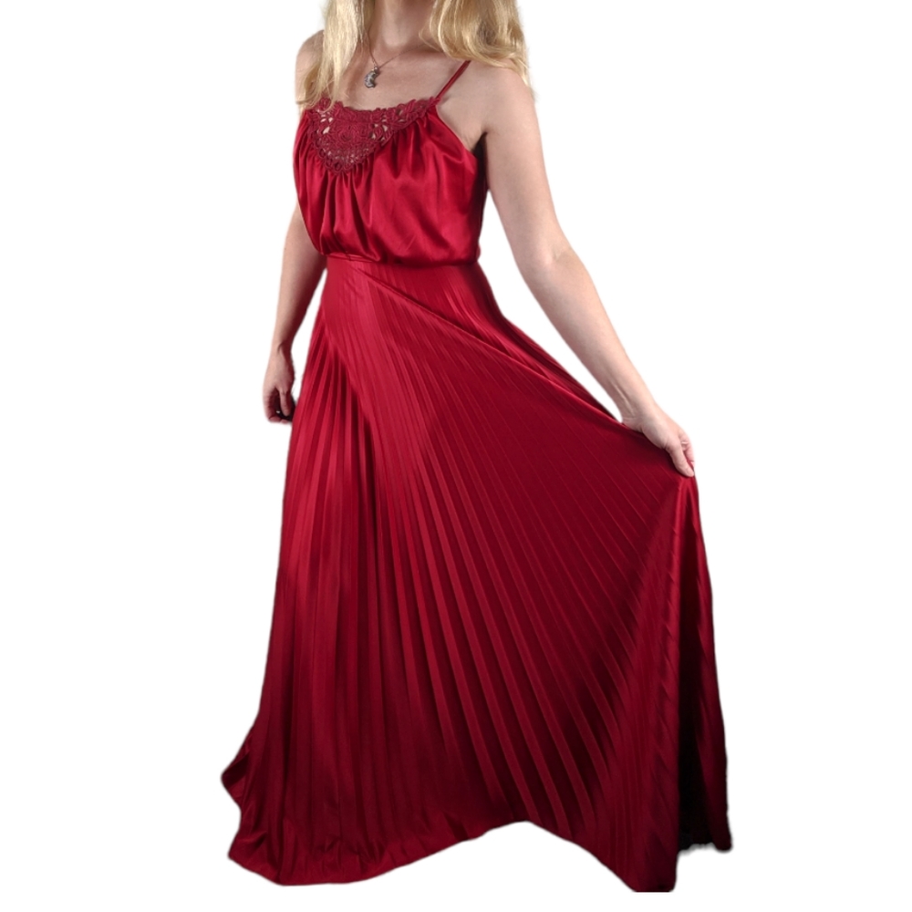 70s red maxi dress gown xs